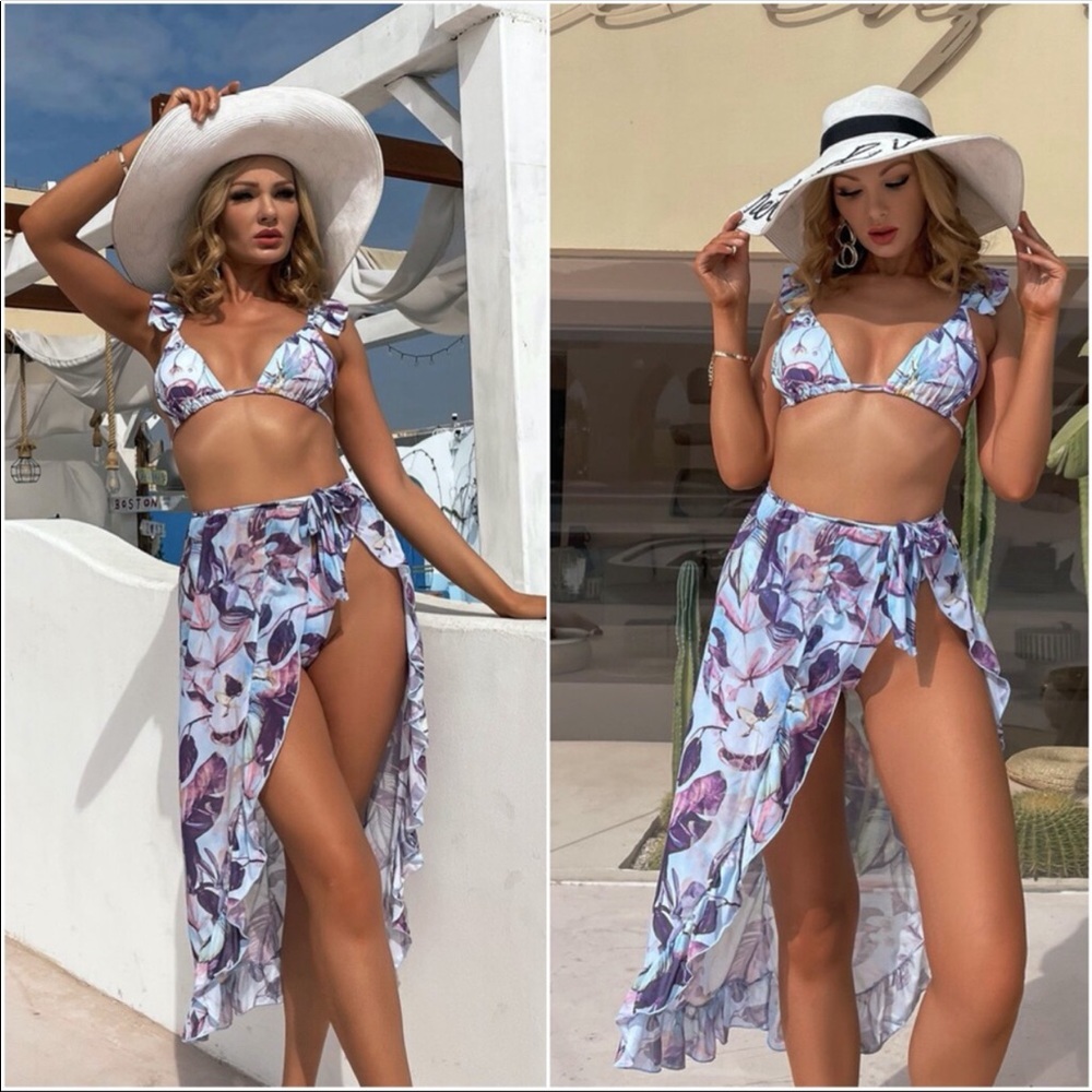 Bobo Tropical Leaves Sarong Swimsuit Set